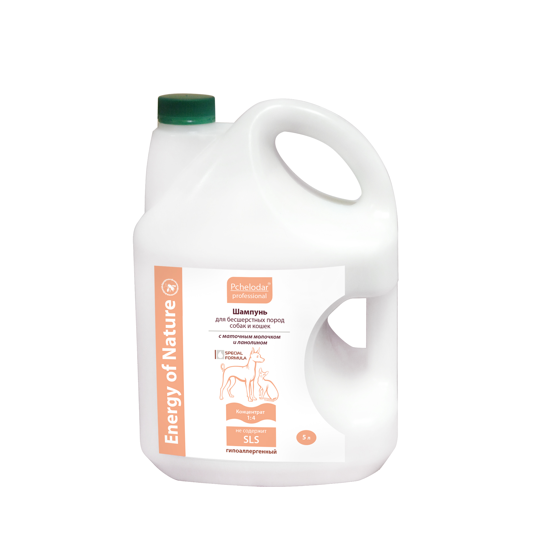 ШАМПУНЬ С МАТОЧНЫМ МОЛОЧКОМ И ЛАНОЛИНОМ для бесшерстных пород собак и кошек 5 л. Концентрат 1:4